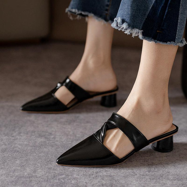 New Pointed Red Thick Heel Sandals - Trendha