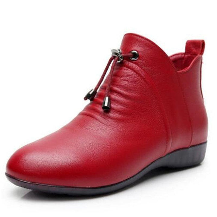 Women's High Top Leather Soft-soled Cotton Flat Boots - Trendha