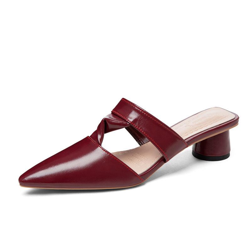 New Pointed Red Thick Heel Sandals - Trendha