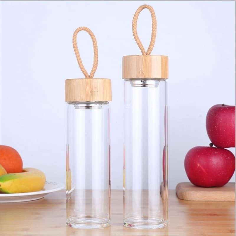 Glass Water Bottle with Bamboo Lid and String - Trendha