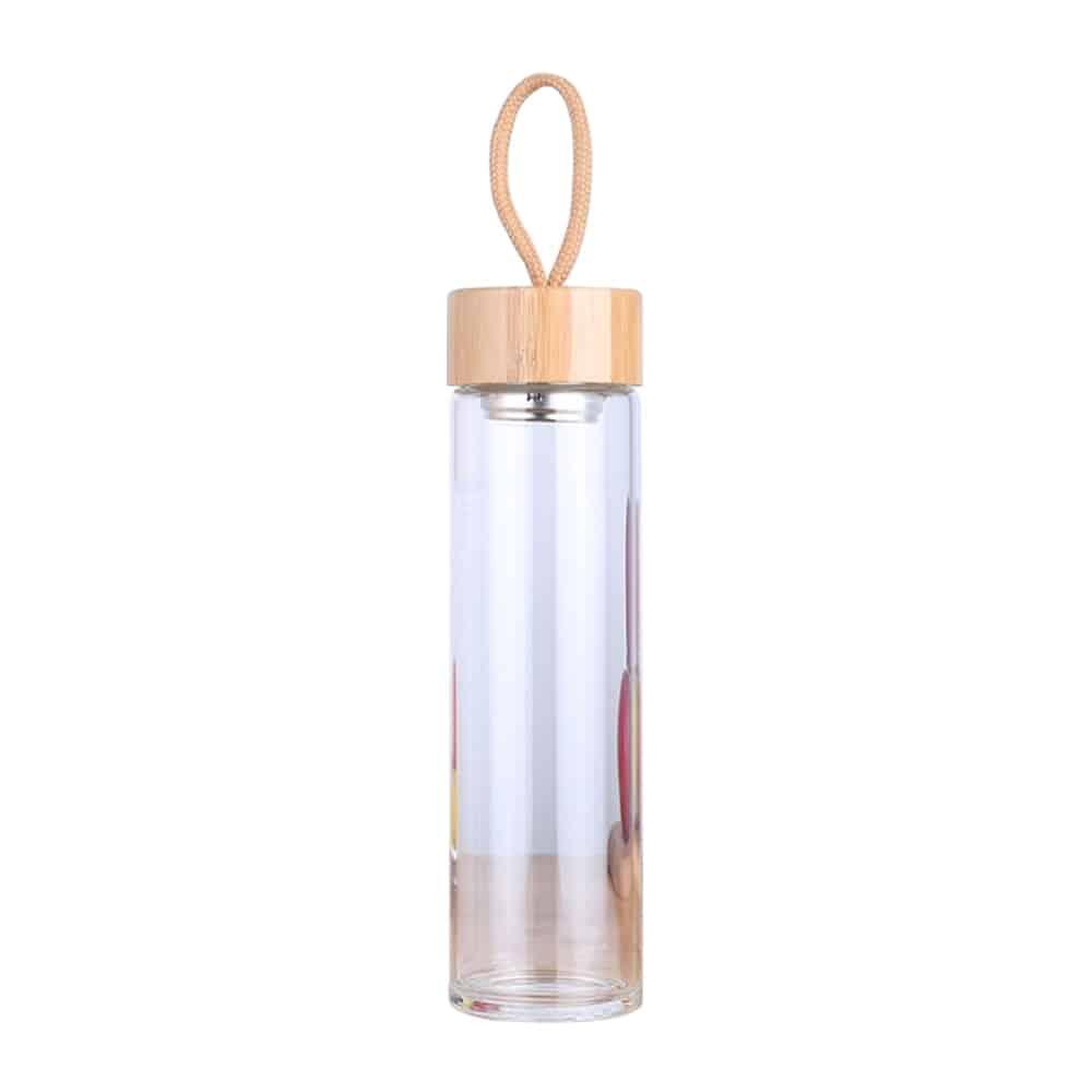 Glass Water Bottle with Bamboo Lid and String - Trendha