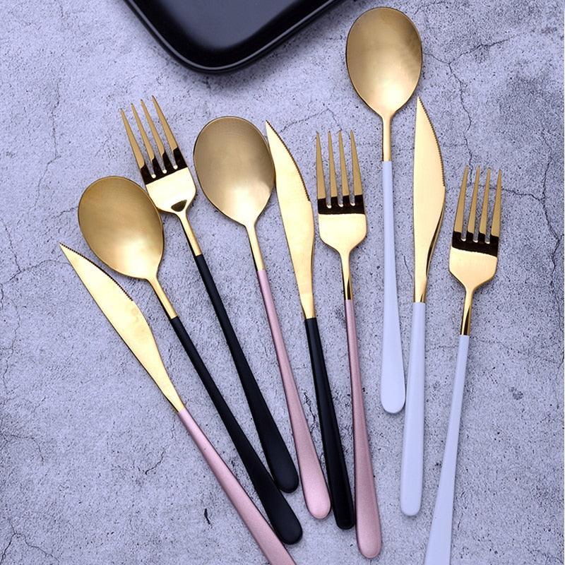 Gold / Silver Portable Steel Tableware Set - Trendha