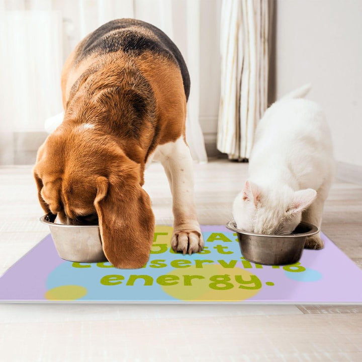 I Am Not Lazy Pet Food Mat - Quote Anti-Slip Pet Bowl Mat - Themed Pet Feeding Mat - Trendha