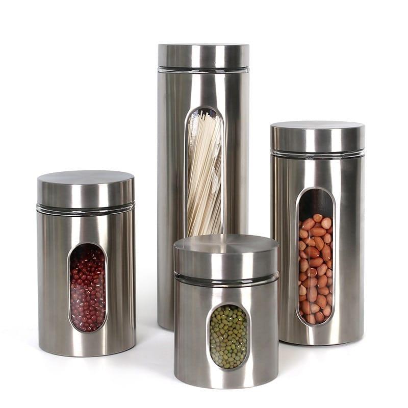 Modern Design Stainless Steel and Glass Spice Jar