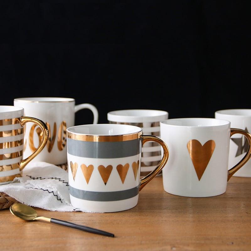 Porcelain Coffee Mug with Gold Heart