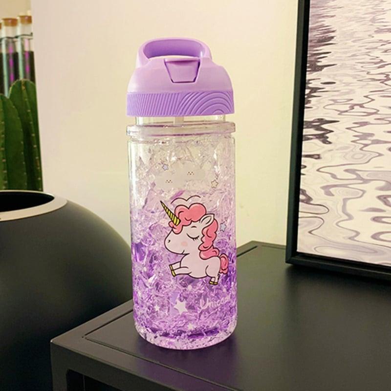 Portable Double Straw Water Bottle with Unicorn Print - Trendha