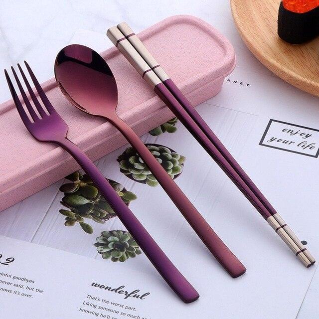 Portable Stainless Steel Chopsticks / Spoon / Fork Tableware Set with Box - Trendha