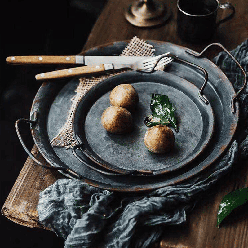 Retro Round Storage Trays with Handles