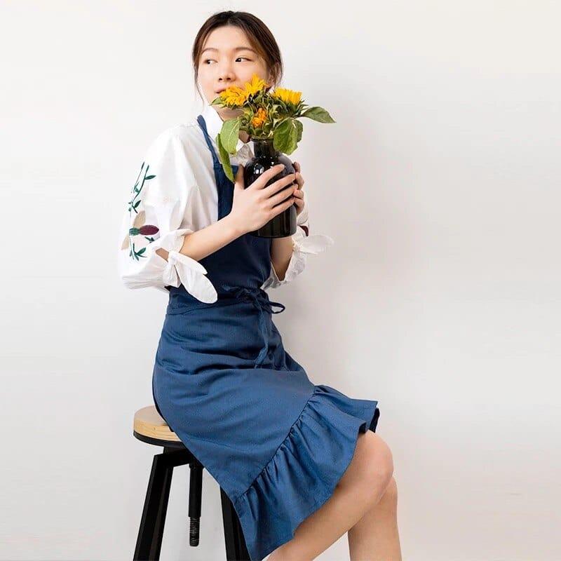 Ruffled Cotton Apron for Women - Trendha