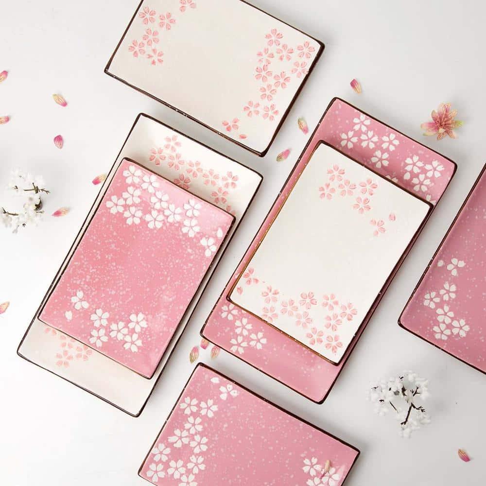 Sakura Style Rectangle Ceramic Dinner Plate