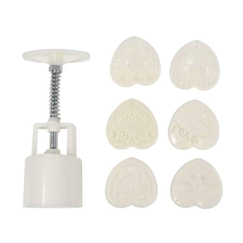 Heart-Shaped Hand-Press Decorating Stamp with Patterned Inserts