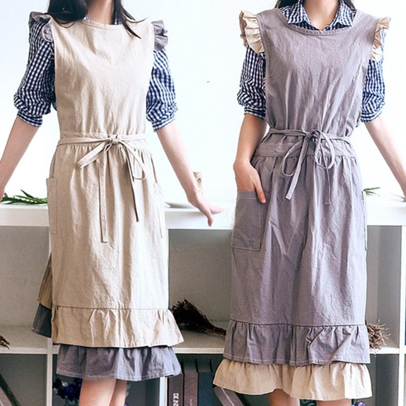 Women's Gray / Khaki Cotton Linen Barista Apron