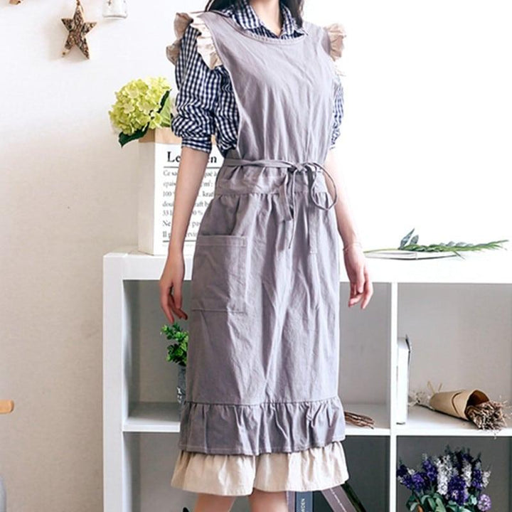 Women's Gray / Khaki Cotton Linen Barista Apron - Trendha