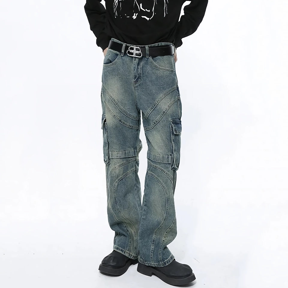 Men's Patchwork Gradient Wide Leg Denim Pants