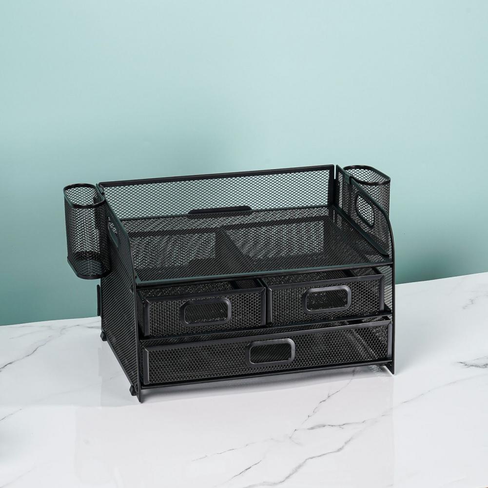 Efficient Mesh Desk Organizer with 3 Drawers and Pen Holders