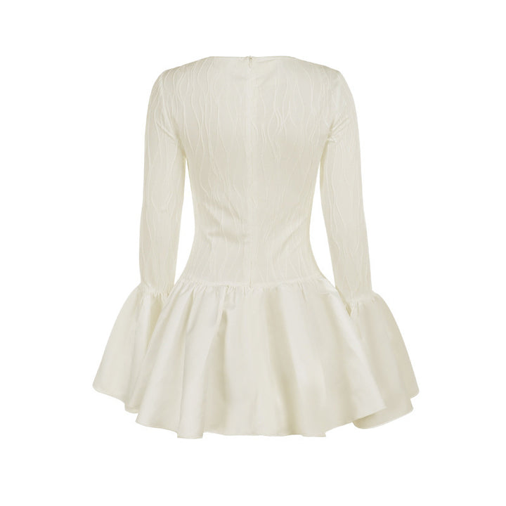 Round-neck Flared Sleeves Long Sleeve Ruffles Dress