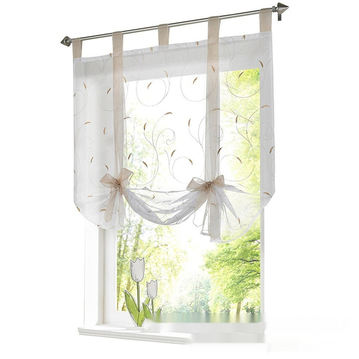 Embroidered Pastoral Adjustable Curtain Rod Ribbon Roman Window Screen