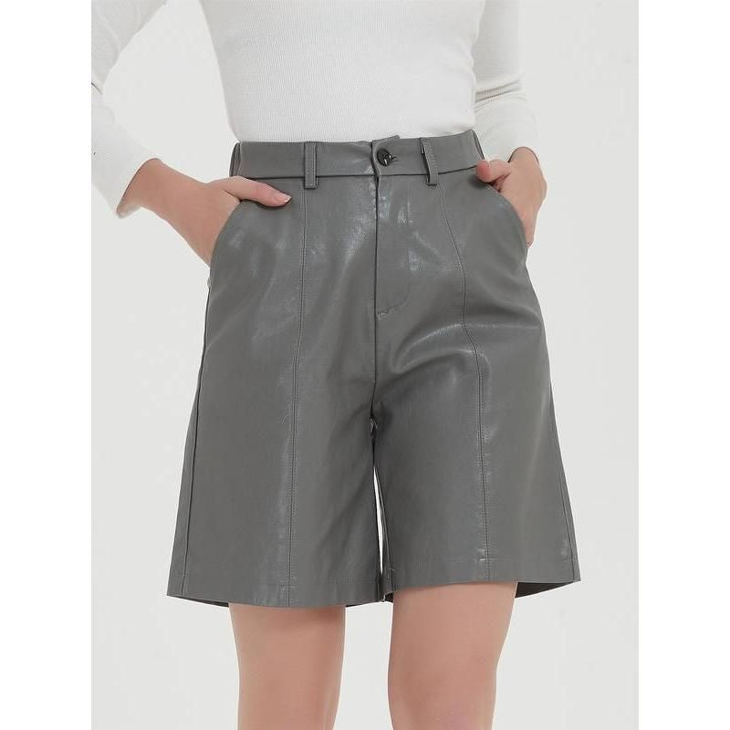 Elegant Knee-Length PU Leather Shorts for Women