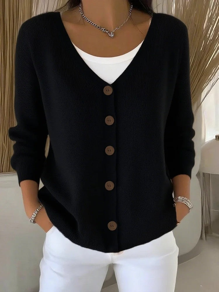 Women's Clothes Solid Color Knitted Button Cardigan Sweater