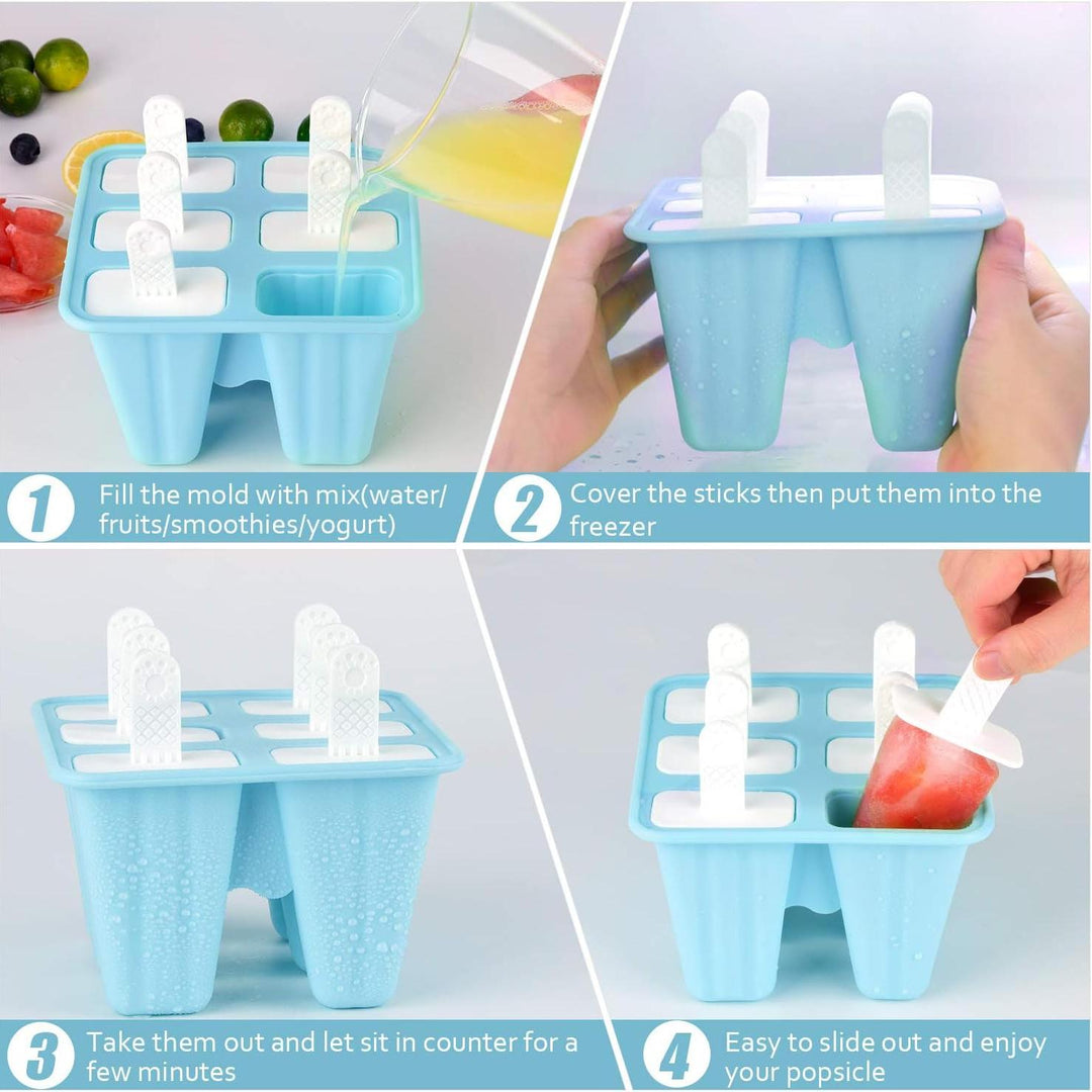 6-Cavity Reusable Silicone Ice Pop Molds