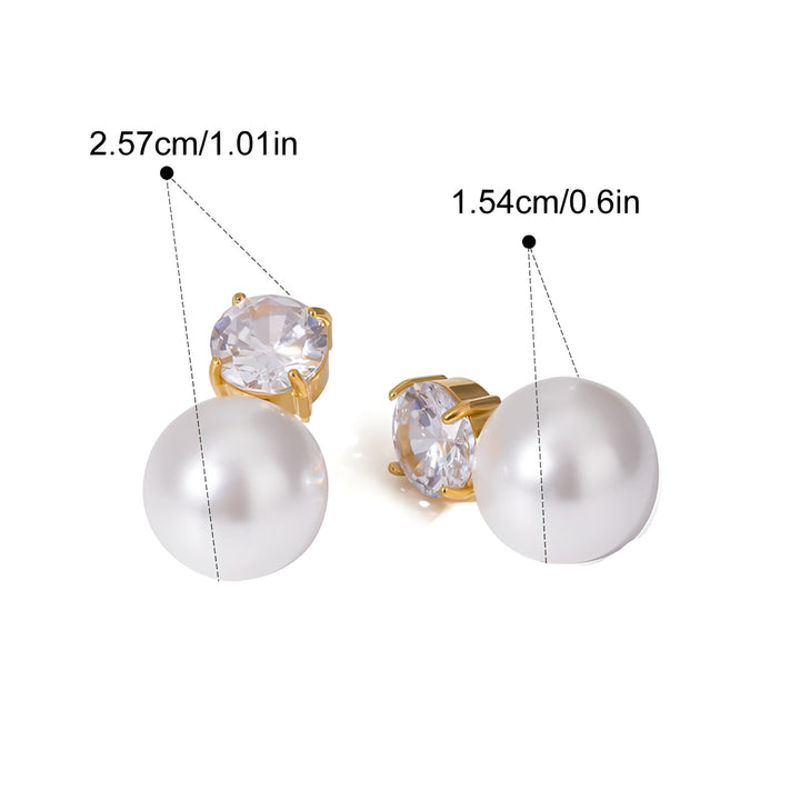 Gold Plated Stainless Steel Vintage Pearl & Zircon Earrings