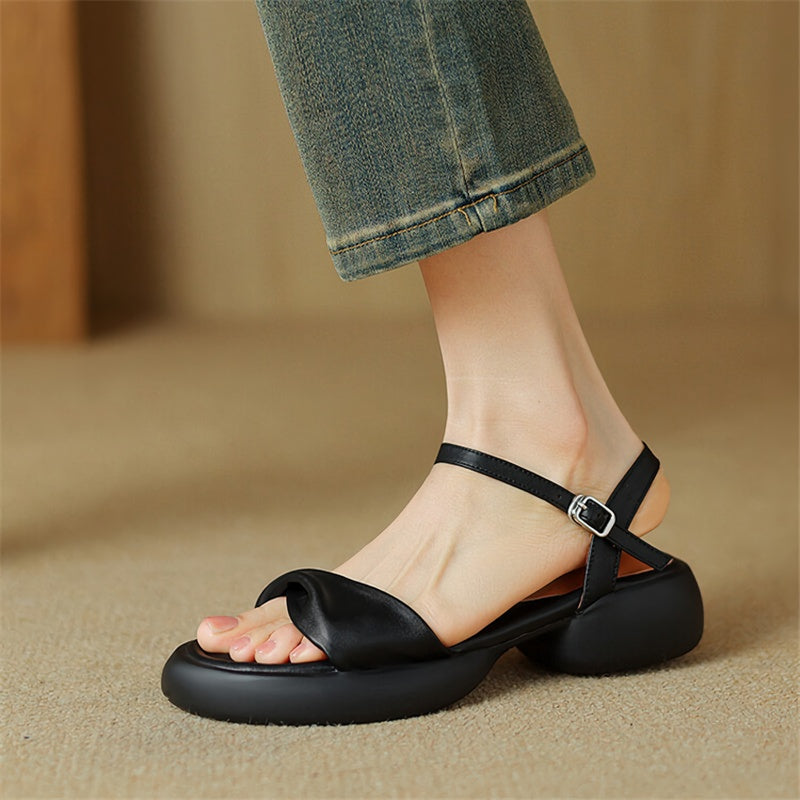 Chunky Heel Leather Casual Sandals