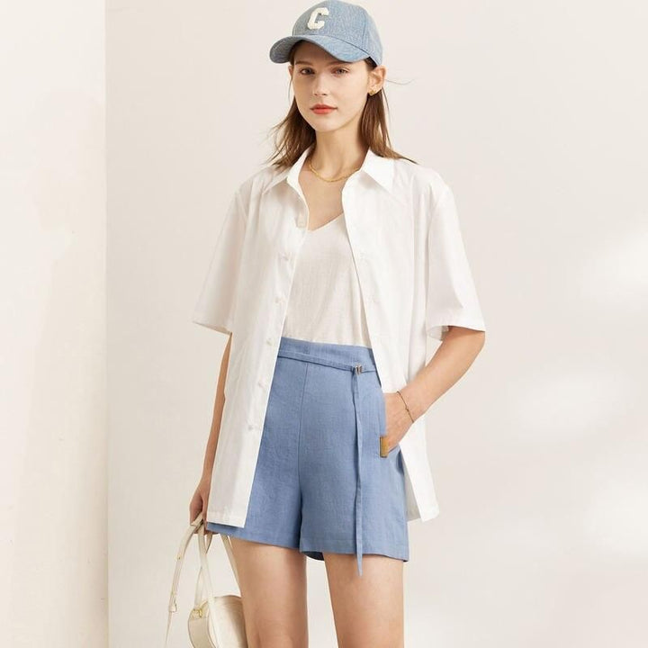 Elegant Cotton Linen Casual Shorts for Women