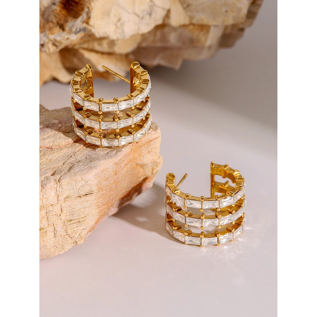 18K Gold Plated Chunky Bamboo Hoop Earrings