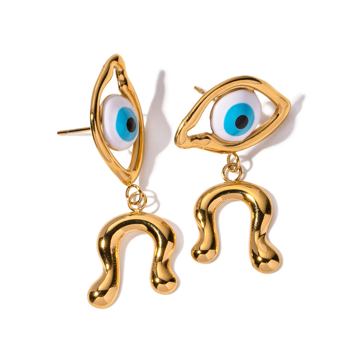18K Gold Plated Stainless Steel Asymmetrical Devil's Eye Earrings