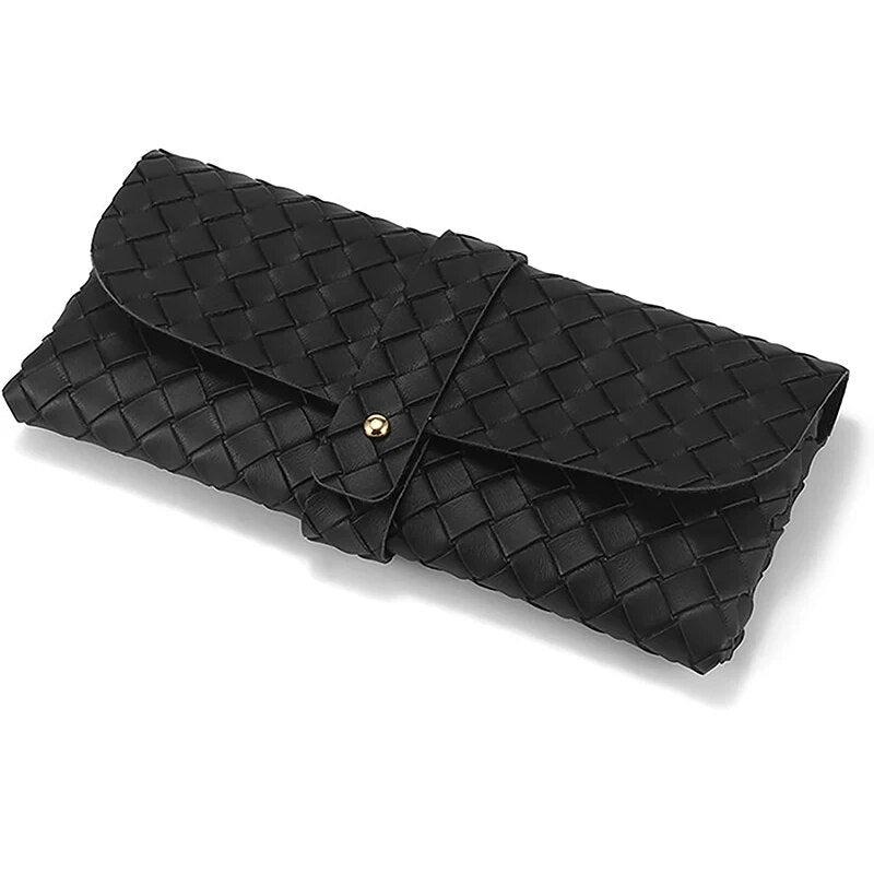 Chic Twist Braided Leather Sunglasses Case with Snap Closure