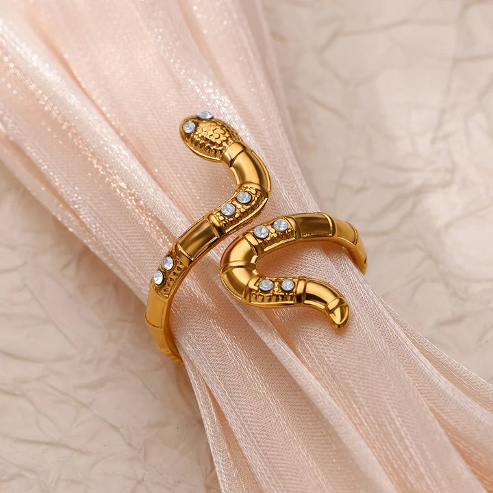 Gold Stainless Steel Snake Rings for Women - Vintage Animal Aesthetic Jewelry