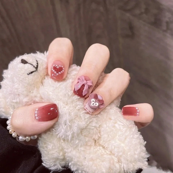 Cute Bow Love Pearl Gradient Nail Art