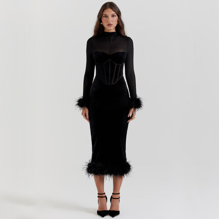 Elegant Feather Sexy Midi Dress