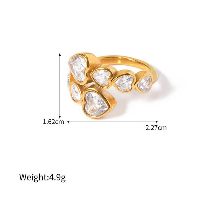 Gold-Plated Cubic Zirconia Heart-Shaped Interlaced Ring