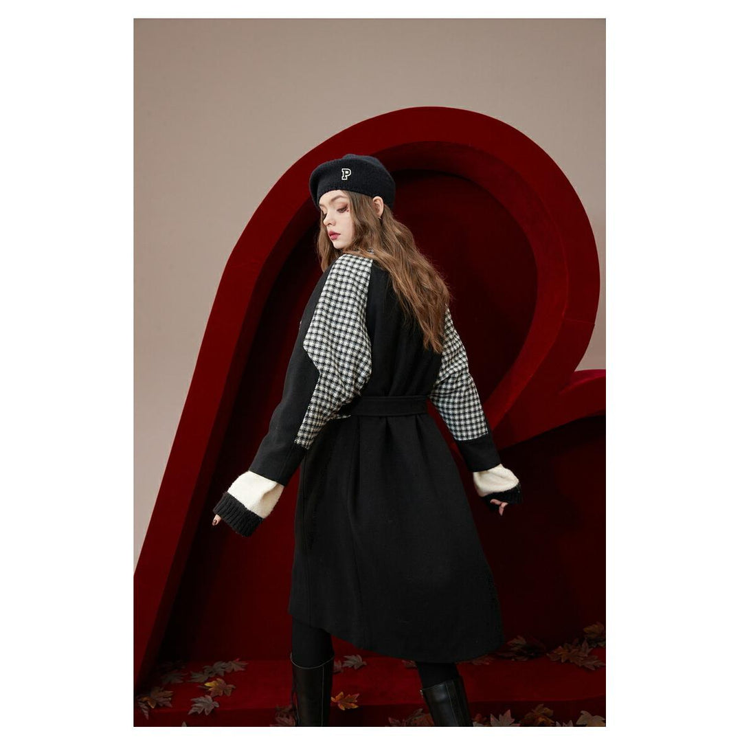 Black Spliced Wool Coat