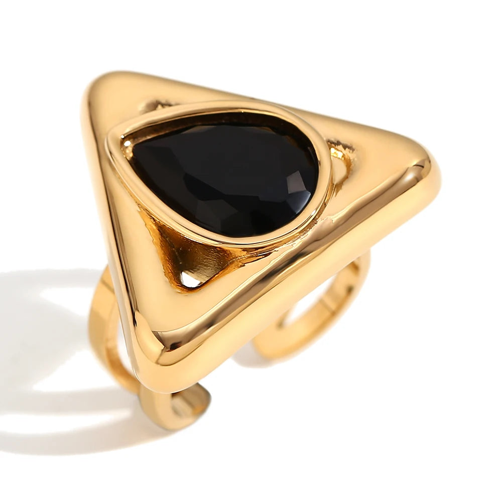 18k Gold Plated Rhinestone Triangle Adjustable Ring - Tarnish Free Stainless Steel