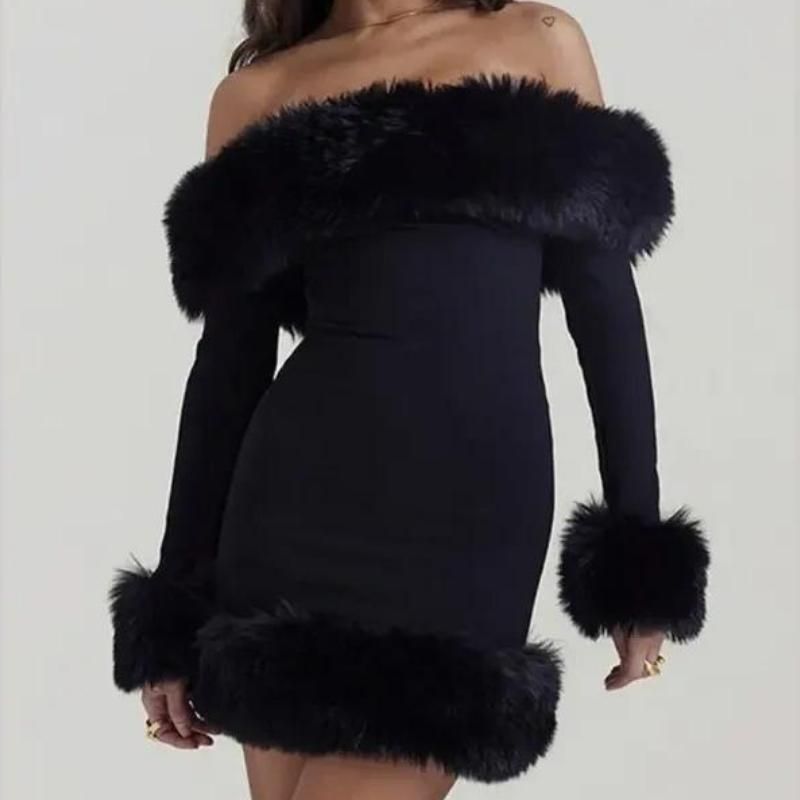 Off-Shoulder Textured-Trim Bodycon Mini Dress