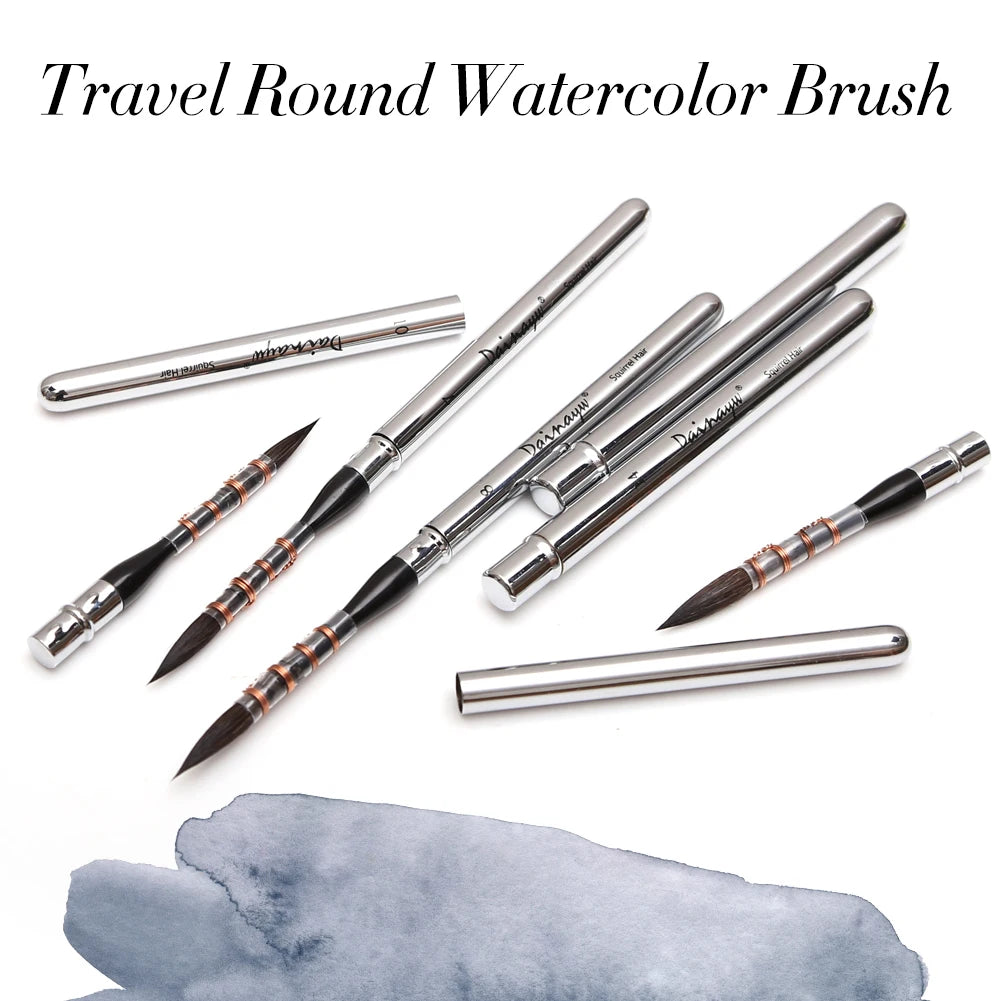 6-Piece Travel Watercolor Paint Brushes – Squirrel Hair Detail and Line Brushes