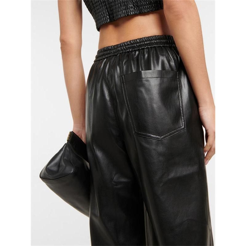 Retro Women's Black Straight Leather Pants