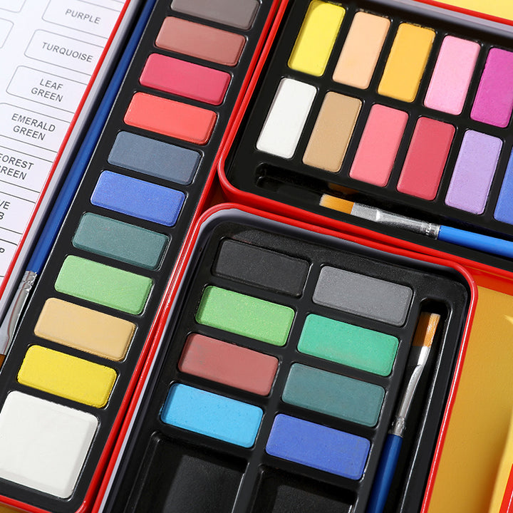12/18/24 Colors Solid Watercolor Paint Set with Red Iron Box – Premium Gouache Watercolor for Kids &amp; Beginners