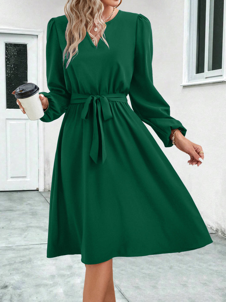 Autumn And Winter European And American Women's Clothing Long Sleeve Small V-neck Lace Up Dress