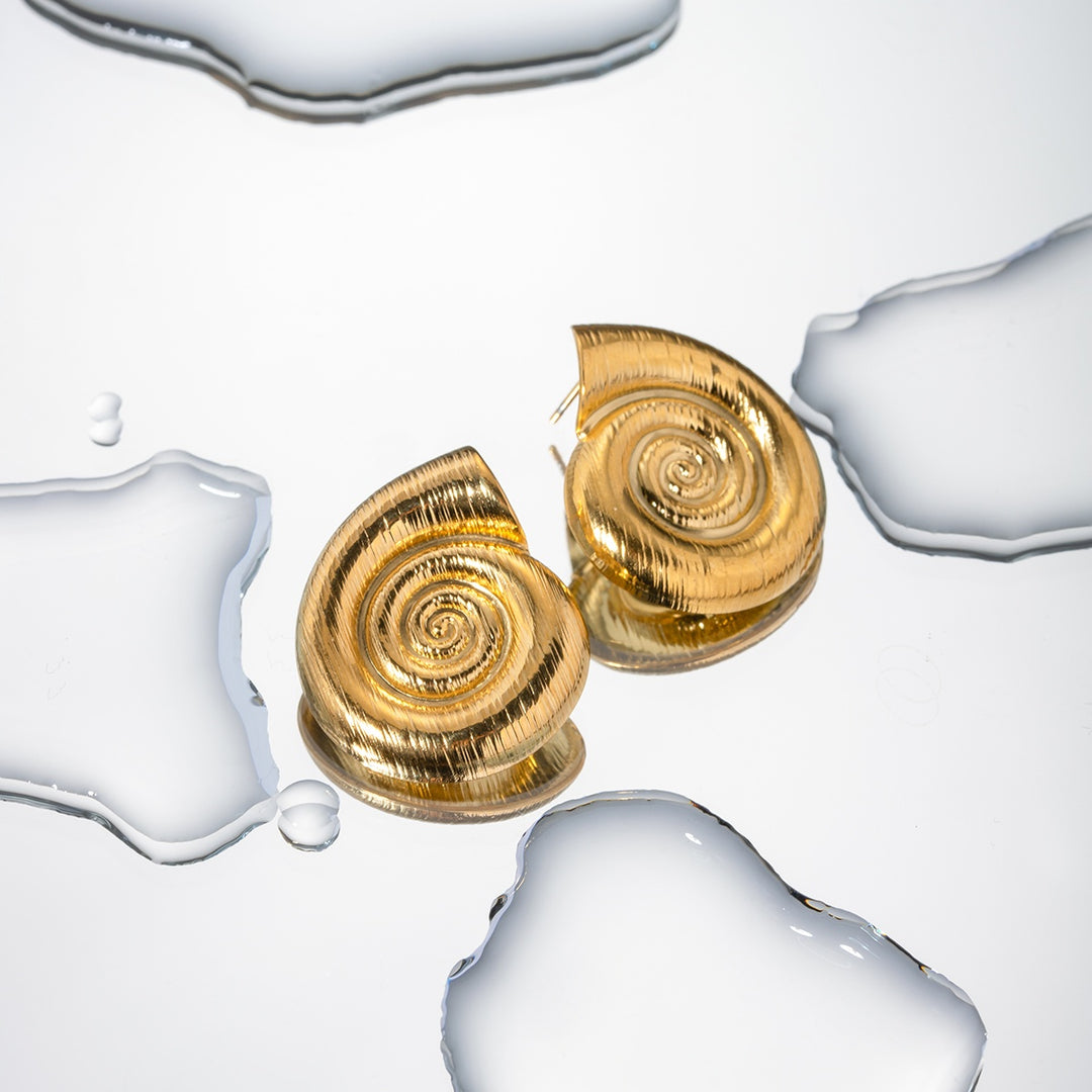 Gold-Plated Stainless Steel Spiral Conch Earrings