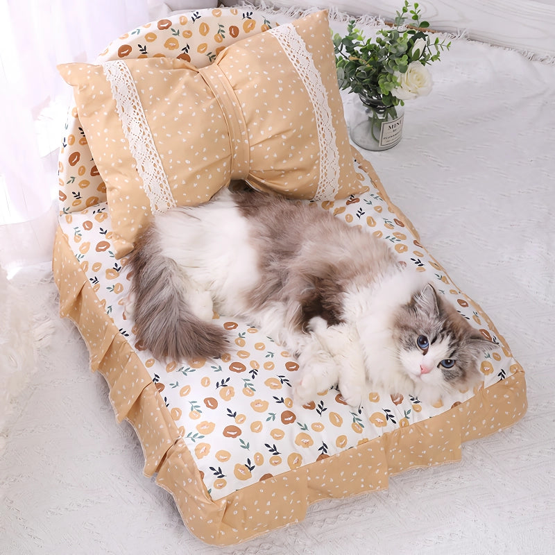 Cute Bow Pet Bed with Detachable Pillow