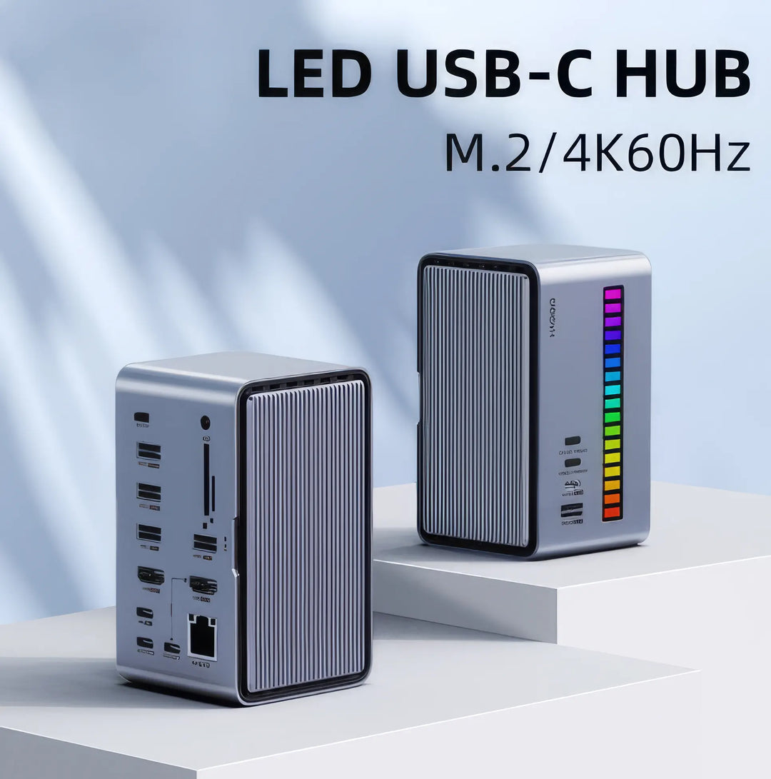 RGB USB C Docking Station: Multi-Display Hub & SSD Enclosure