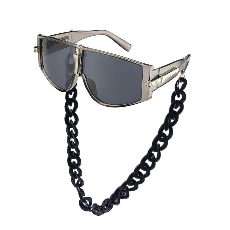 Oversized Steampunk Shield Sunglasses with Chain