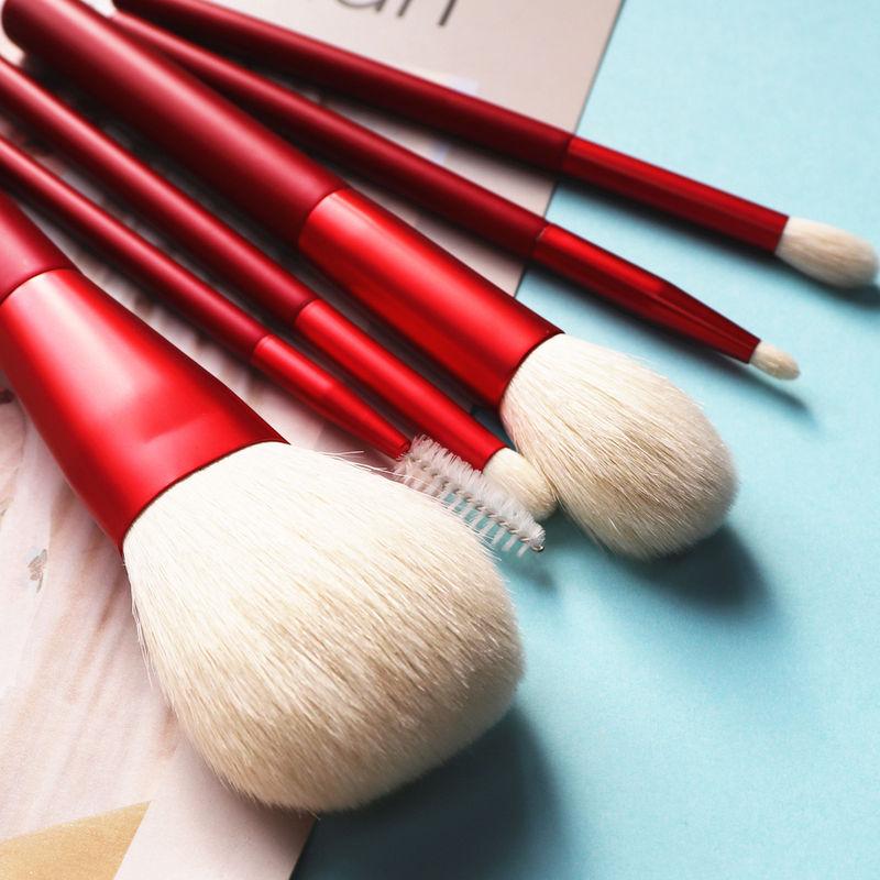 High Quality 6Pcs Natural Goat Hair Makeup Brush Set with Pouch & Air Puff