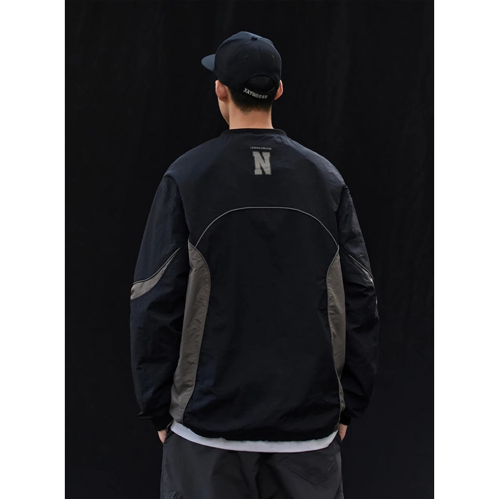 Spring Korean Streetwear Patchwork Crew-Neck Hoodie for Men