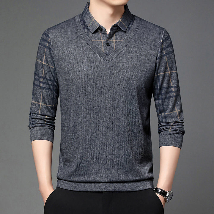 Fake Two-piece Lapel Long-sleeved Men's T-shirt