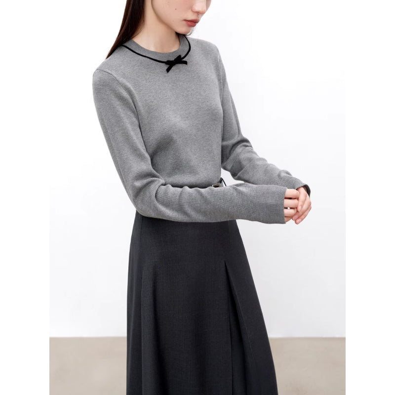 Petite Simple Wool Knitted Sweater with Bow Detail