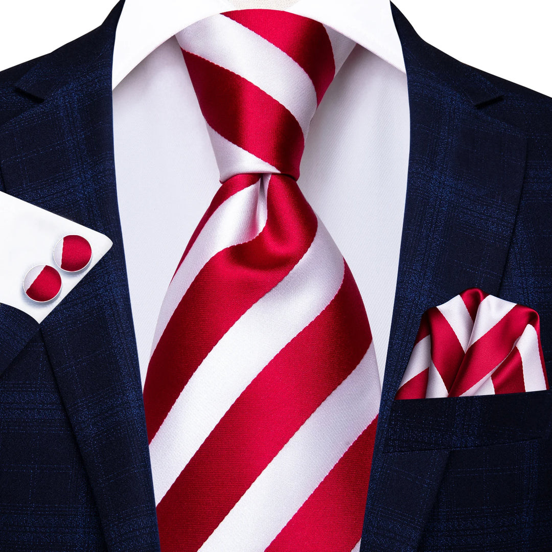 Red Striped Silk Men's Tie – Luxury 8.5cm Neck Tie for Weddings and Business